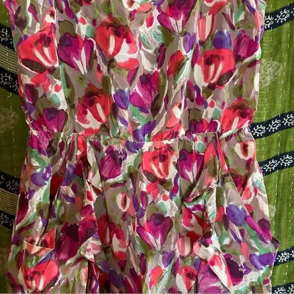 Bar III Pink Floral Strappy Silk Mini Dress Size Medium - Picture 4 of 12